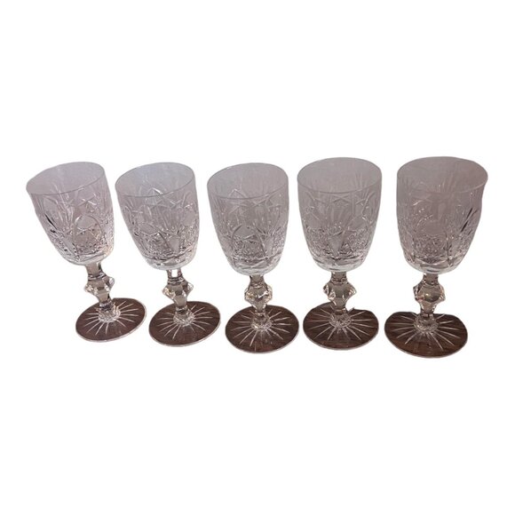 5 Crystal Cordial Goblets, Faceted Stem, 6.5 Inches Tall - Picture 4 of 10